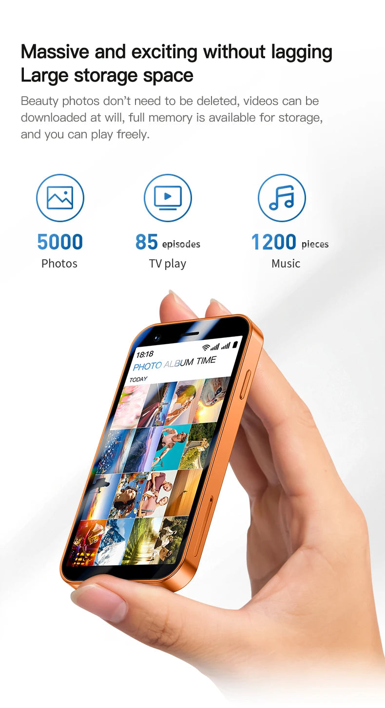 Mini smartphone con schermo da 3,0 pollici, 2 GB di RAM e 16 GB di spazio di archiviazione. Supporta più applicazioni, riconoscimento facciale Top