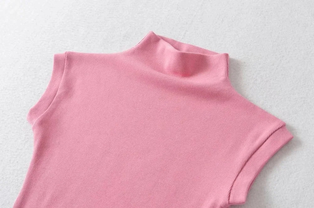 Sexy T-shirt Dolcevita Senza Maniche