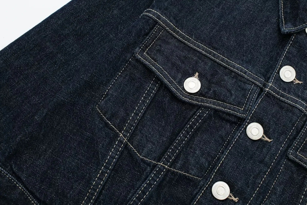 Set Casual Risvolto Manica Lunga Crop Giacca Bottoni Femminile Vintage Gamba Larga Jeans