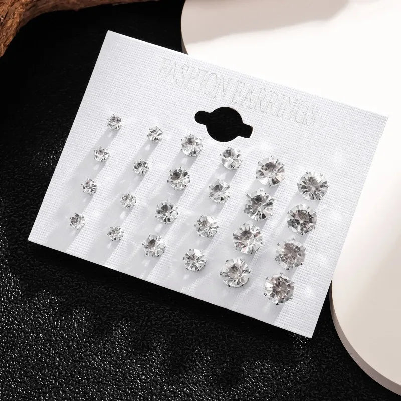 12 paia bianco lucido orecchini a bottone set per donna