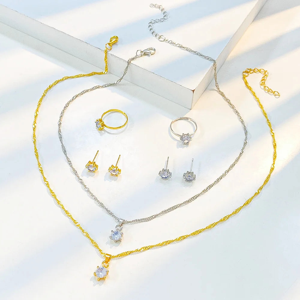 5 pezzi eleganti gioielli set anello collana braccialetto orecchini