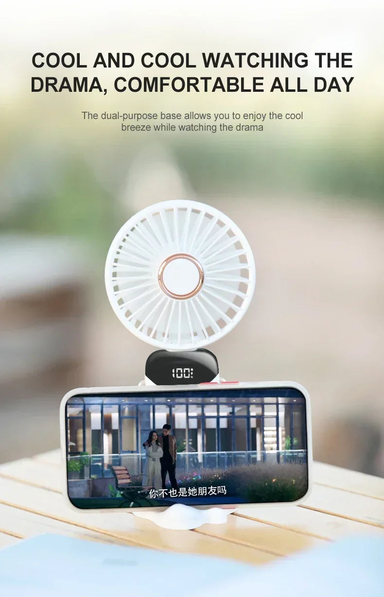 Mini ventilatore portatile ricaricabile USB a 5 velocità e schermo di visualizzazione 1800mAh