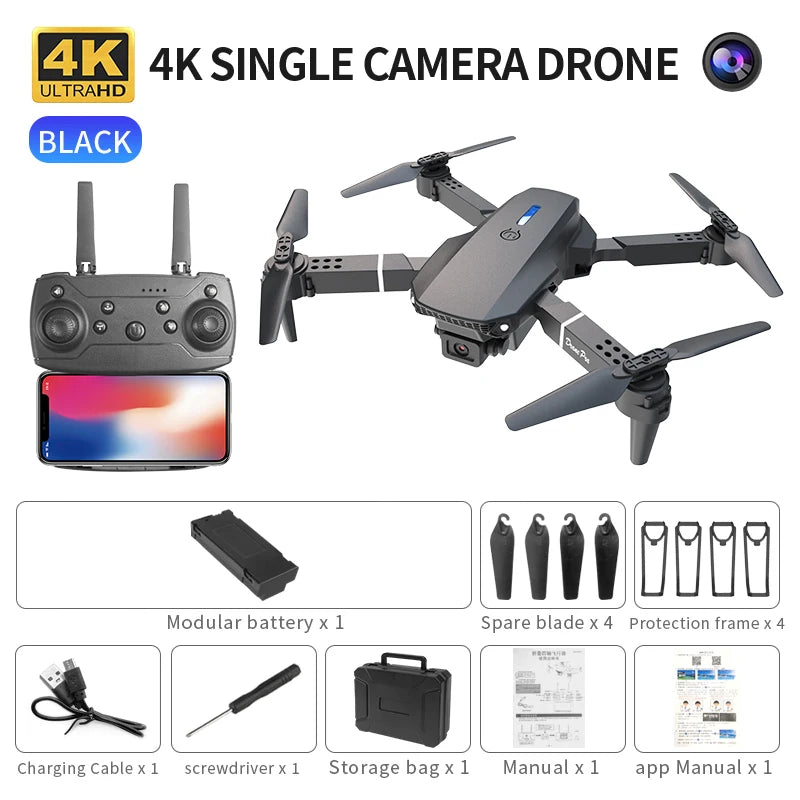 E88 Pro WiFi FPV Drone - Single/Dual 4K/1080P Camera, Grandangolare HD, Altitude Hold, pieghevole