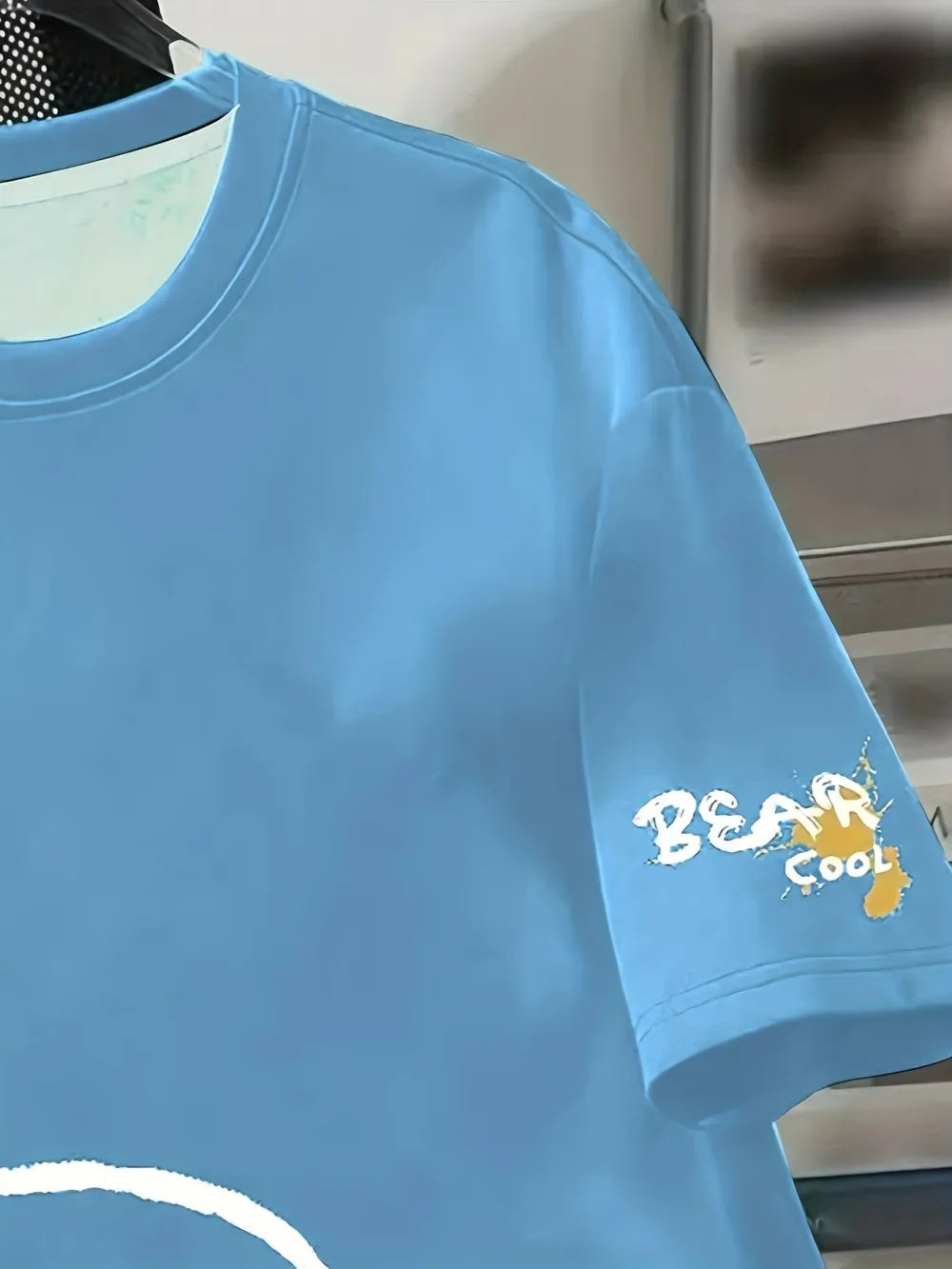 T-shirt estiva da uomo girocollo traspirante con motivo a stampa di orso