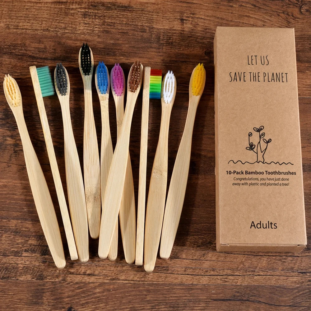 10 pezzi set di spazzolini da denti di bambù naturali setole morbide ecologici cura orale dentale