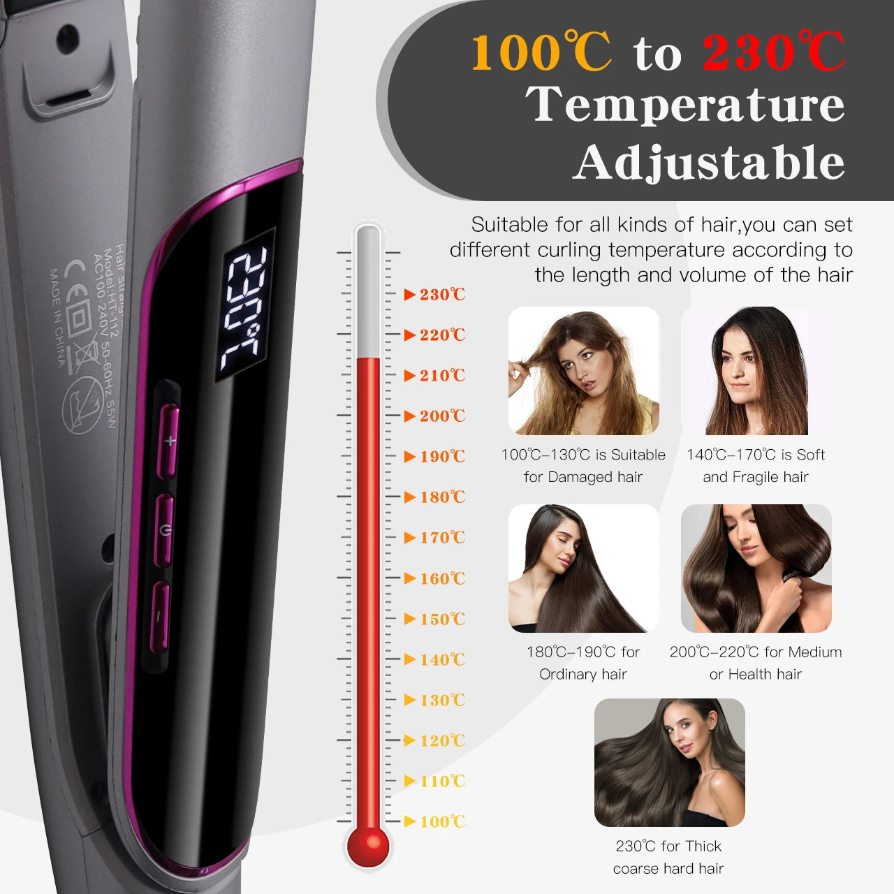 Piastra professionale per capelli per donna Display LCD a infrarossi