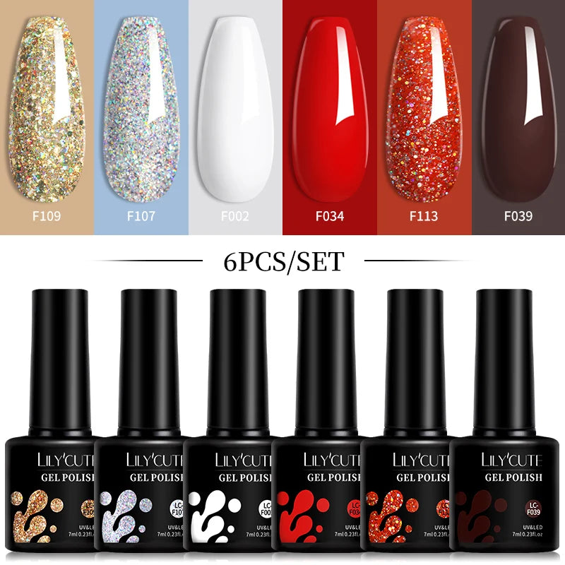 LILYCUTE 6 pezzi/set 7ML Gel Smalto per unghie semitrasparente 30 varianti di colore