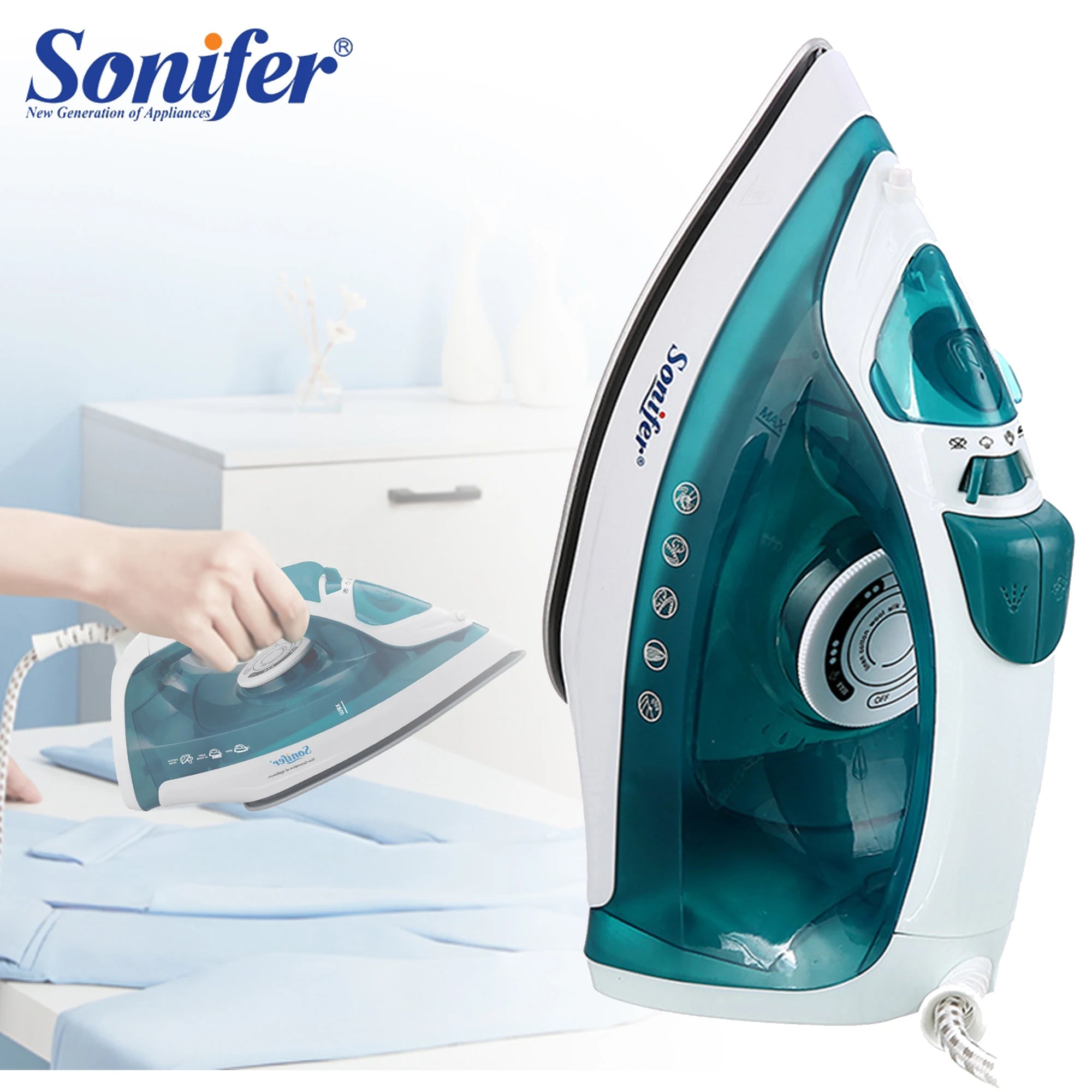 Sonifer Ferro da stiro elettrico Mini vapore portatile per indumenti Ferro da stiro a vapore per abbigliamento in ceramica regolabile