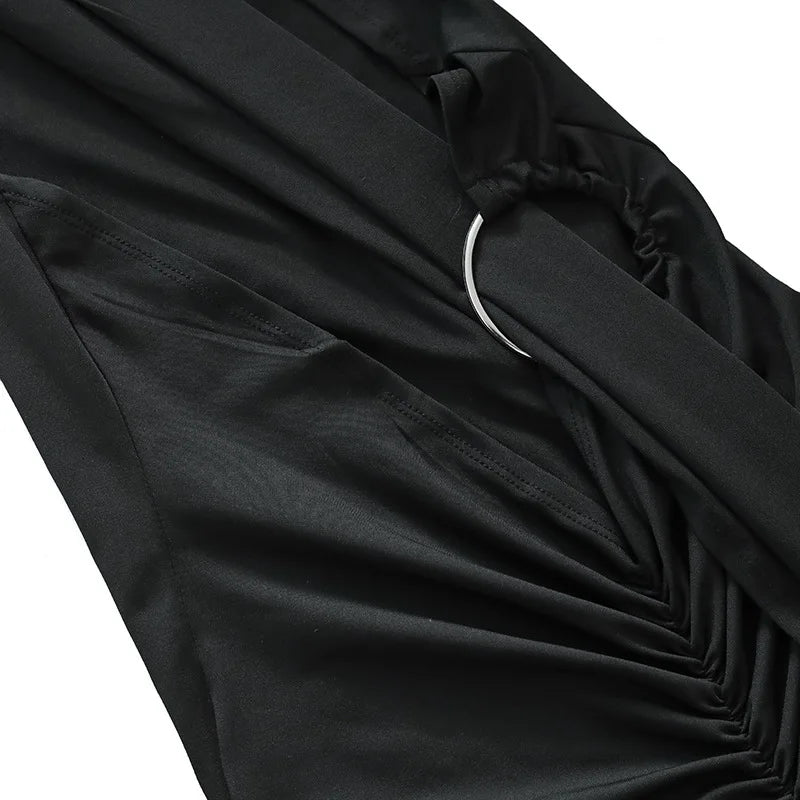 Abito da donna monospalla senza maniche da donna Sciarpa regolabile Loop increspato Backless