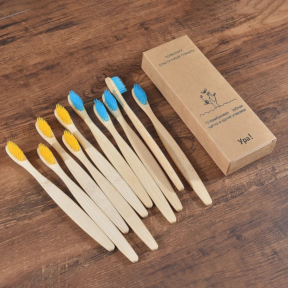 10 pezzi set di spazzolini da denti di bambù naturali setole morbide ecologici cura orale dentale