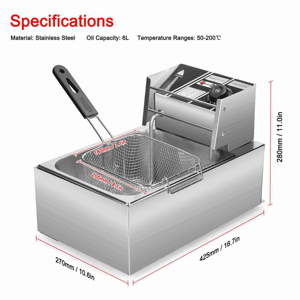 Friggitrice elettrica multifunzionale 1500W 6L Friggitrice di grande capacità con cestello di filtrazione dell’olio per cucina