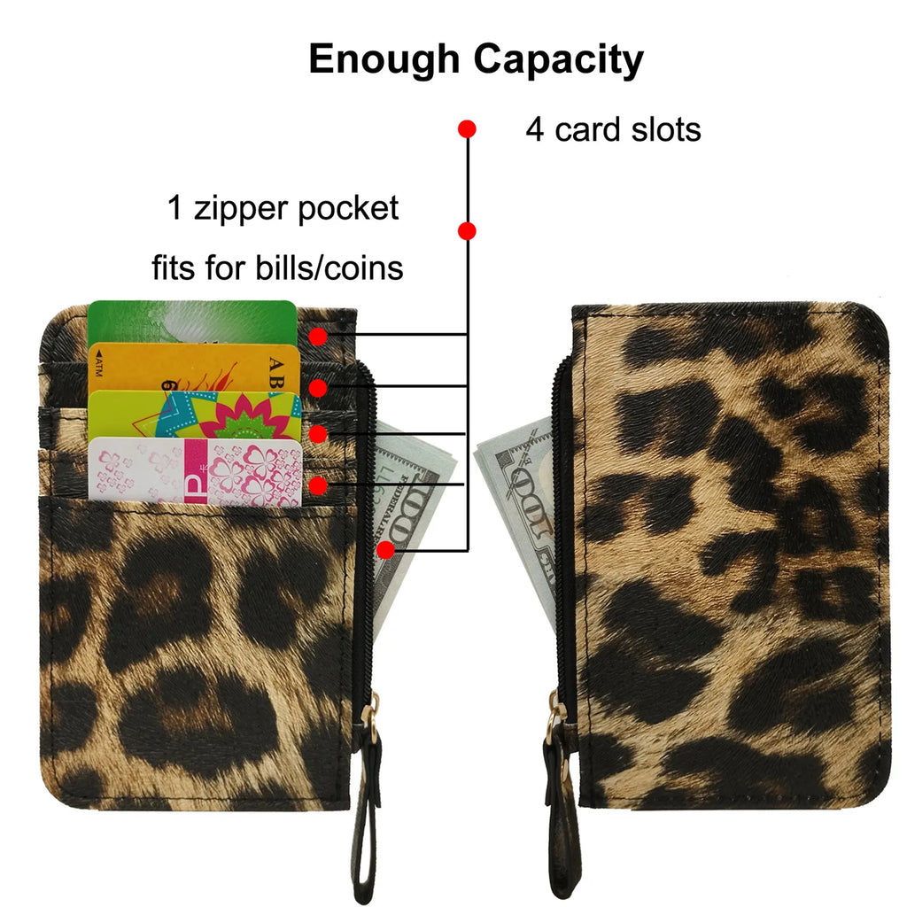 Nuovo portafoglio sottile in pelle con motivo leopardo per donne Portamonete con cerniera piccola