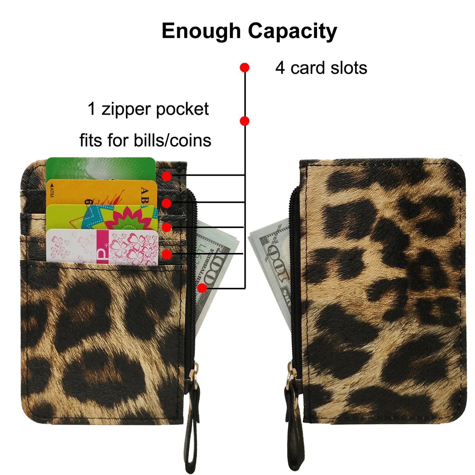 Nuovo portafoglio sottile in pelle con motivo leopardo per donne Portamonete con cerniera piccola