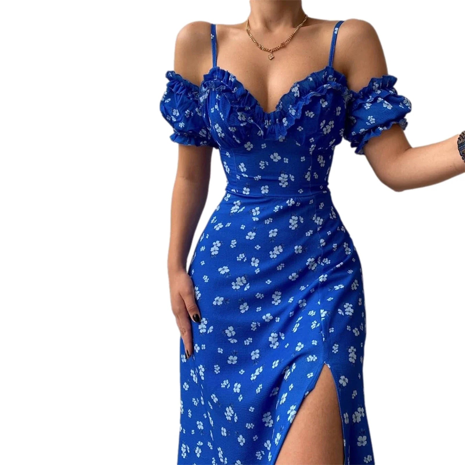 Abito donna con stampa floreale e spalle scoperte