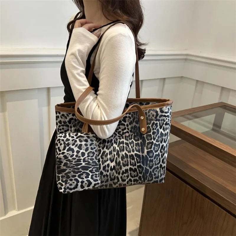 Borsa Leopard con custodia, elegante borsa a tracolla in pelle sintetica, shopping bag di grande capacità per l’uso quotidiano