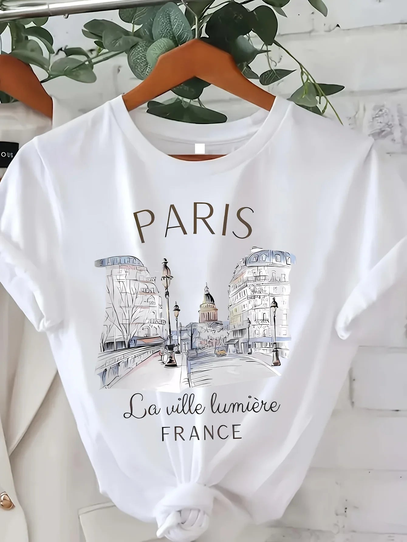 T-shirt anni ‘90 stampa Paris Manica corta Girocollo Top Casual Estate