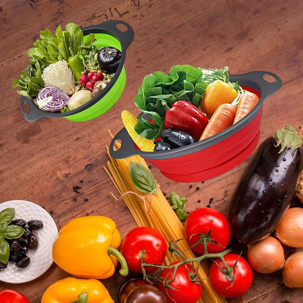 Cesto di scarico pieghevole in silicone, Cesto di lavaggio di frutta e verdura , Filtro pieghevole, Scolapasta