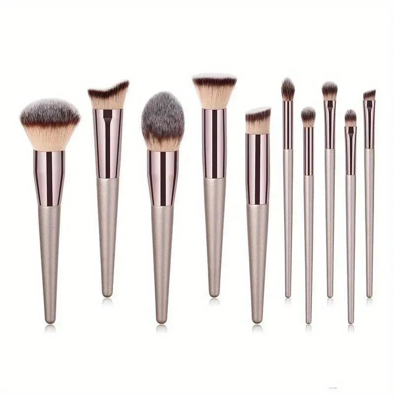 10 pezzi di pennelli per trucco oro champagne Set completo professionale