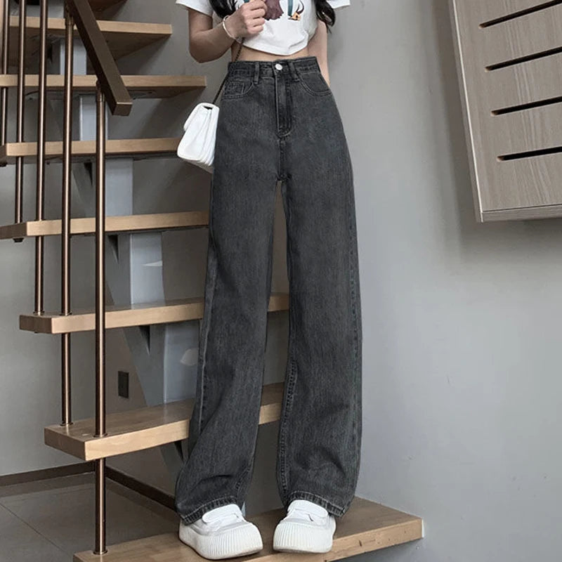 Jeans Donna Vintage Gamba Larga  Vita Alta