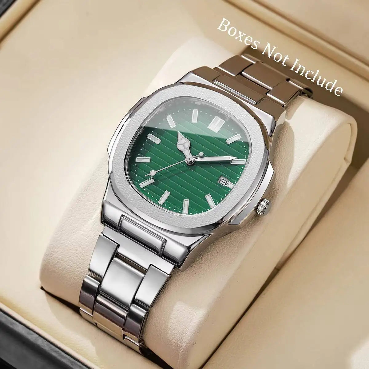 Orologi da uomo di lusso Moda Quadrante quadrato Cinturino in acciaio inossidabile Orologio al quarzo senza scatola