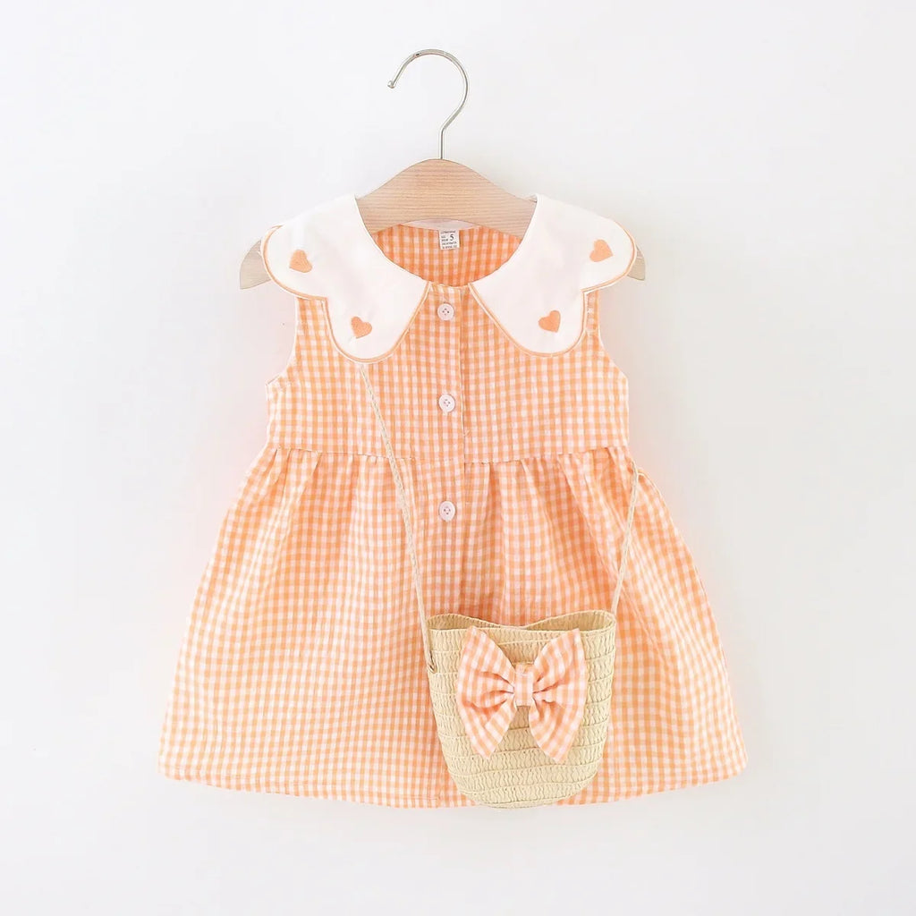2 Pz Set Abito per bambina con ribavero ricamato