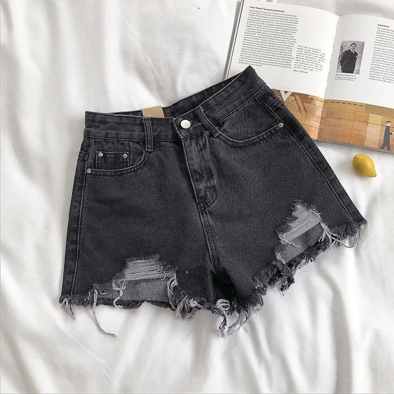 Pantaloncini in denim Donna Moda estiva Casual Jeans strappati a vita alta Y2K