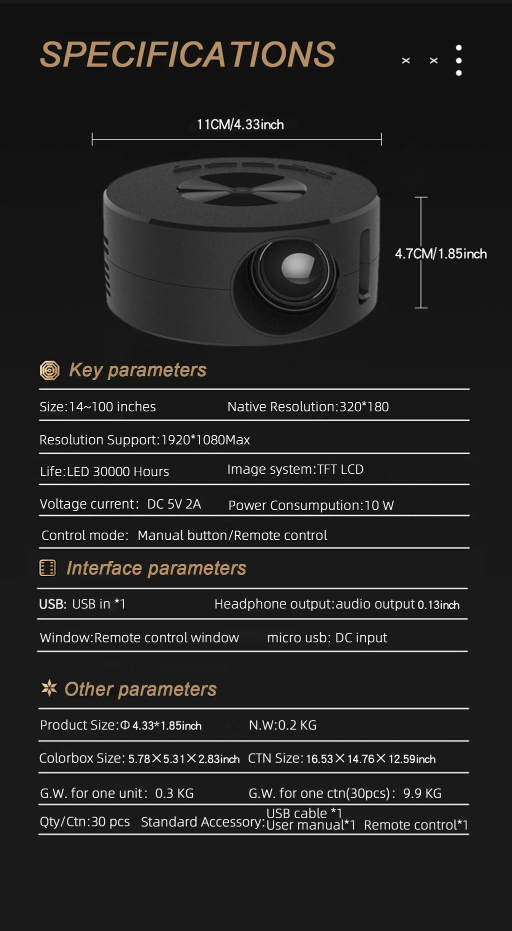 Mini proiettore YT200 per ufficio commerciale, home cinema, portatile, intelligente per esterni