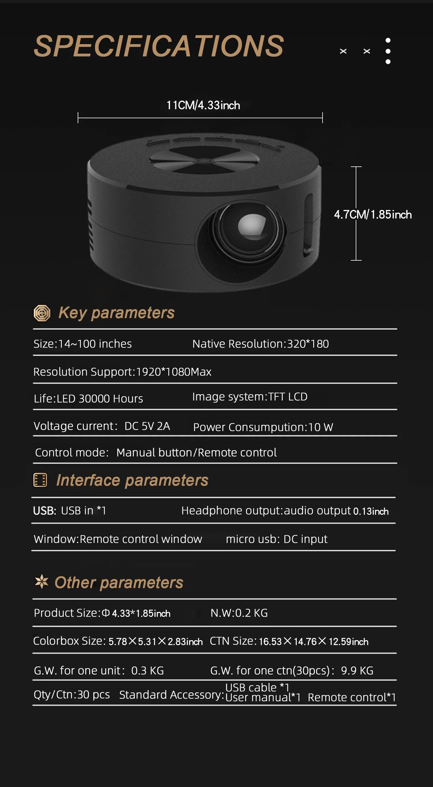Mini proiettore YT200 per ufficio commerciale, home cinema, portatile, intelligente per esterni