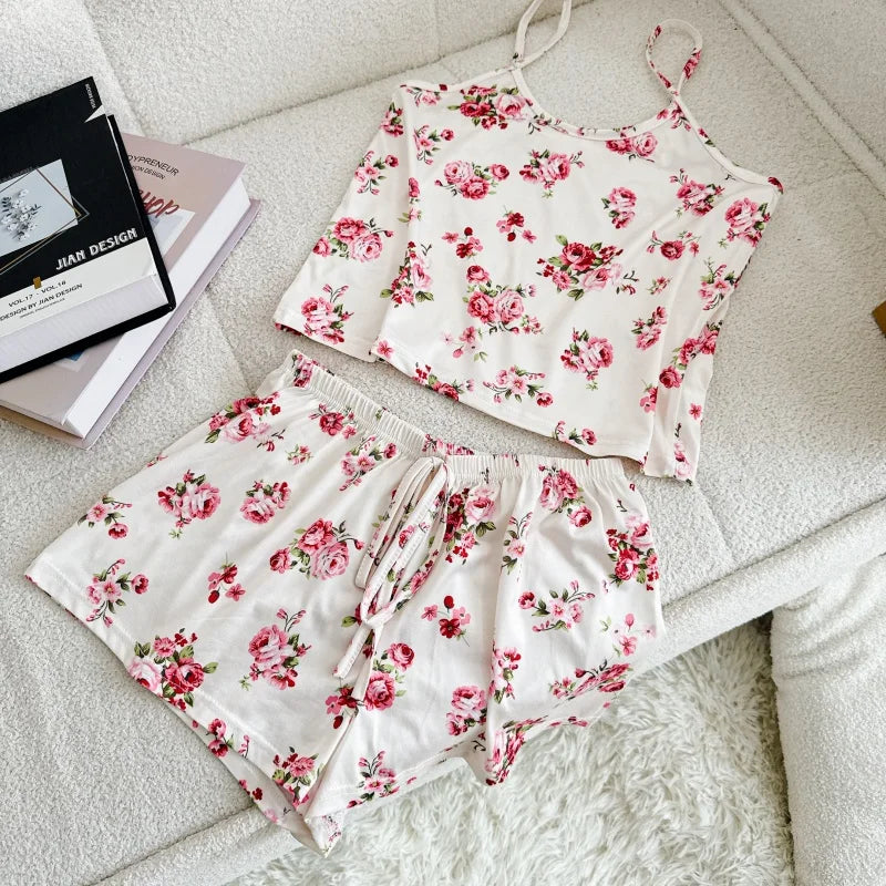 Donne Casual Pigiama in Seta Top T-Shirt e Pantaloncini Traspirante Confortevole