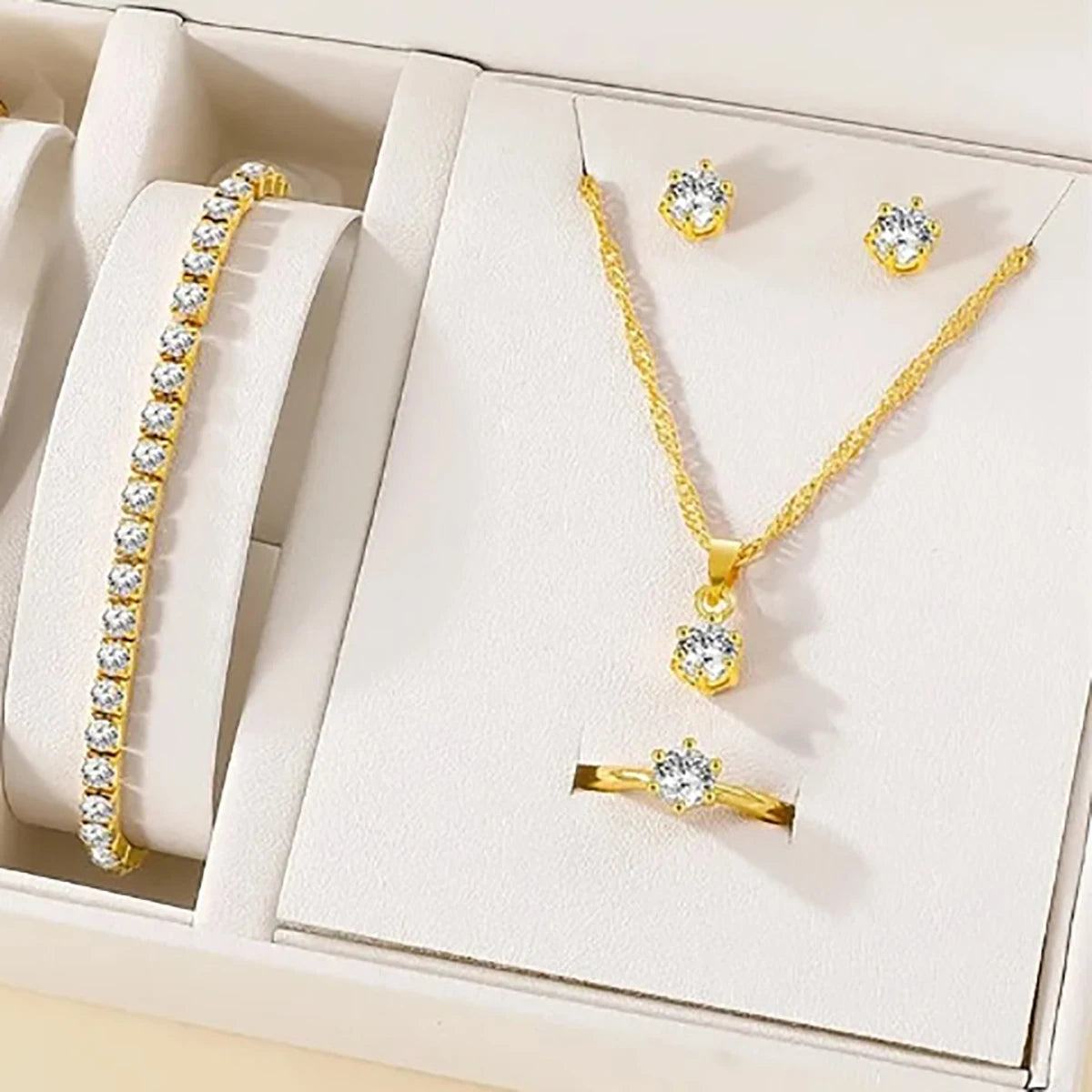 5 pezzi eleganti gioielli set anello collana braccialetto orecchini