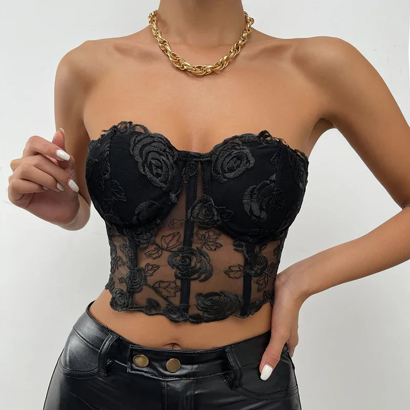 Yimunancy Crop Top senza spalline Donna Floreale
