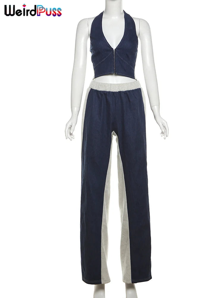Set Tuta donna Zip Halter Canottiere monopetto+Pantaloni