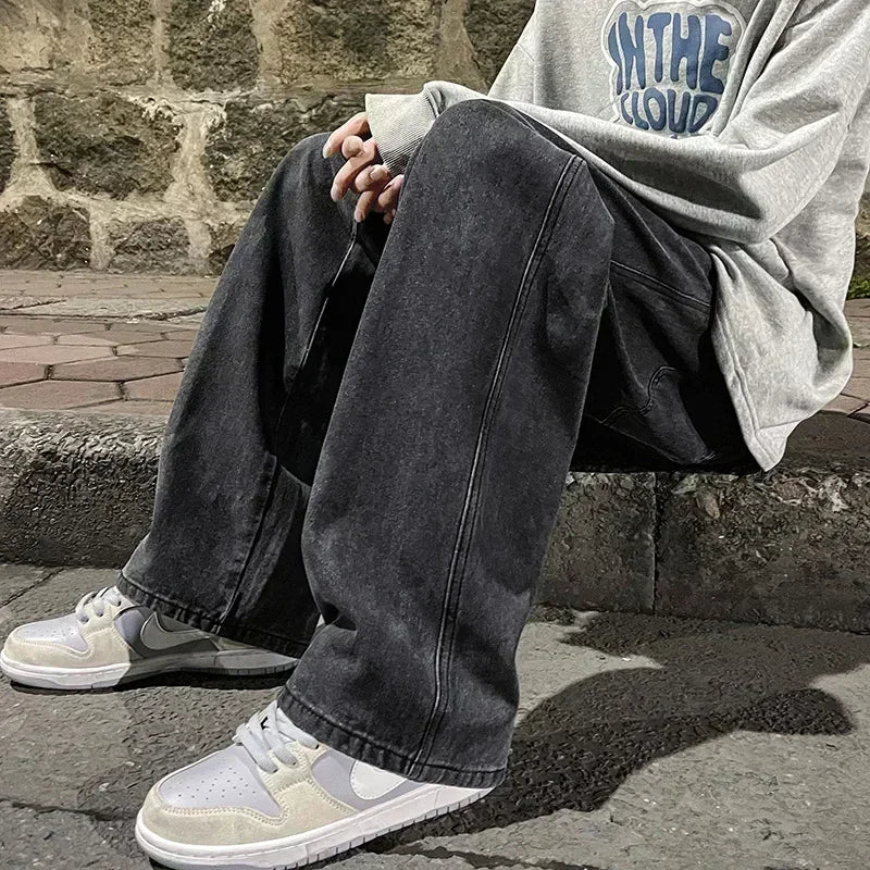 Jeans Uomo Stile Dritto Gamba Larga Pantaloni Uomo