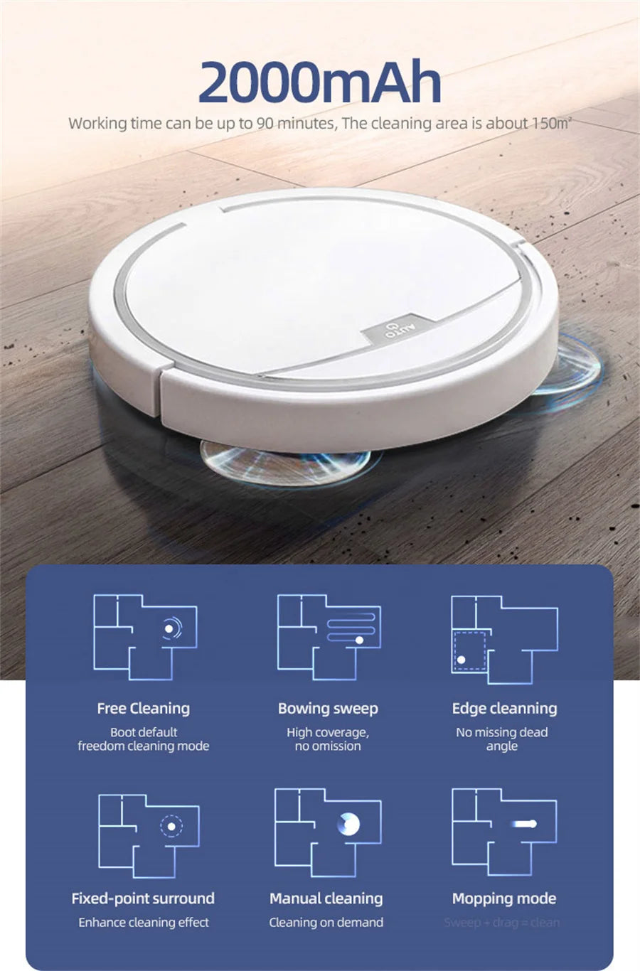 DERMA Robot aspirapolvere intelligente senza fili Multifunzionale Super silenzioso 2800AP Humidifying per uso domestico