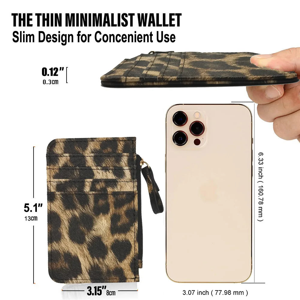 Nuovo portafoglio sottile in pelle con motivo leopardo per donne Portamonete con cerniera piccola