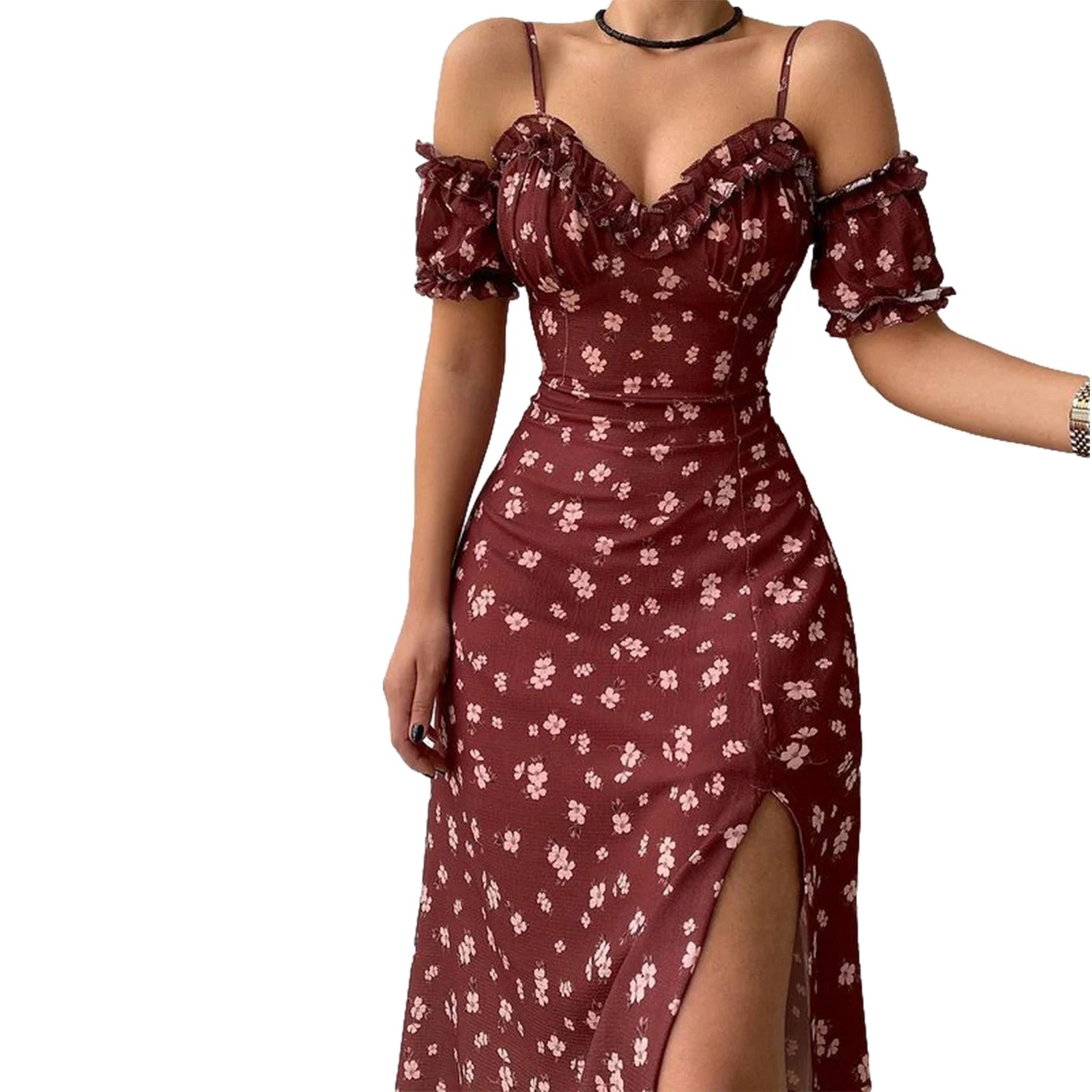 Abito donna con stampa floreale e spalle scoperte