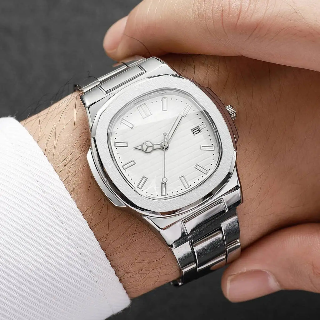 Orologi da uomo di lusso Moda Quadrante quadrato Cinturino in acciaio inossidabile Orologio al quarzo senza scatola