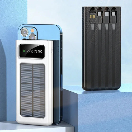 200000mAh Powerbank di con carica di energia solare  Ricarica super veloce e Display digitale 4 cavi Batteria esterna