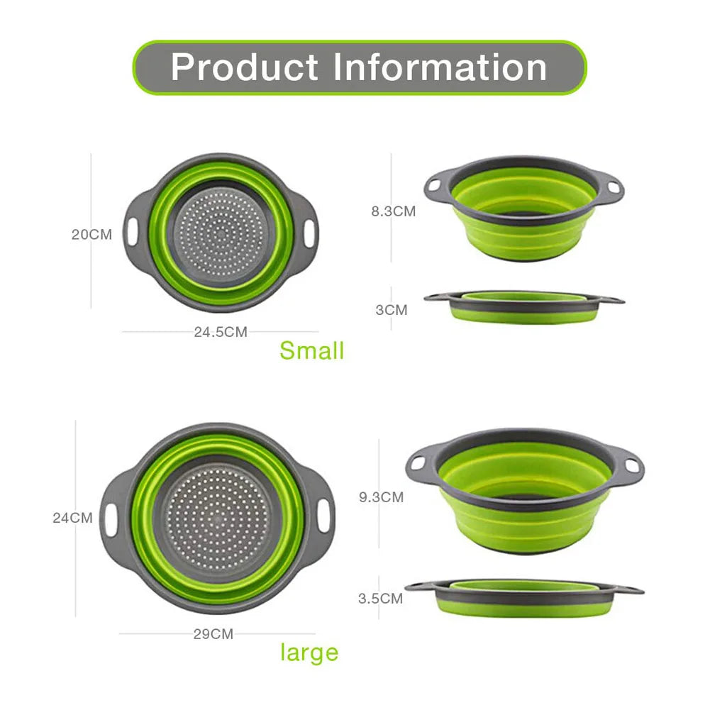 Cesto di scarico pieghevole in silicone, Cesto di lavaggio di frutta e verdura , Filtro pieghevole, Scolapasta