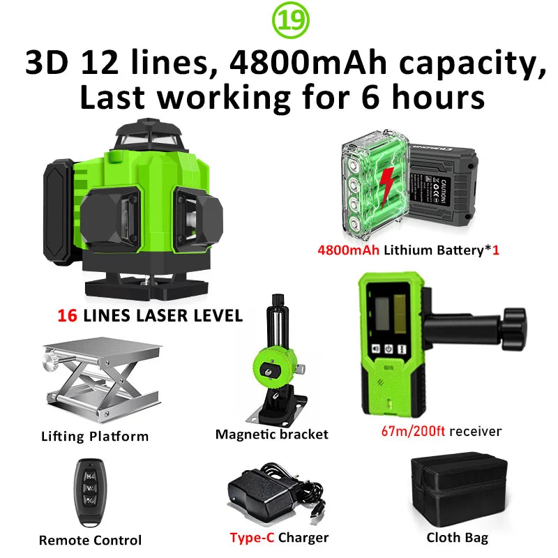 🇪🇸CLUBIONA 16/12 Laser autolivellante 3x360 Green beam Line Laser Level