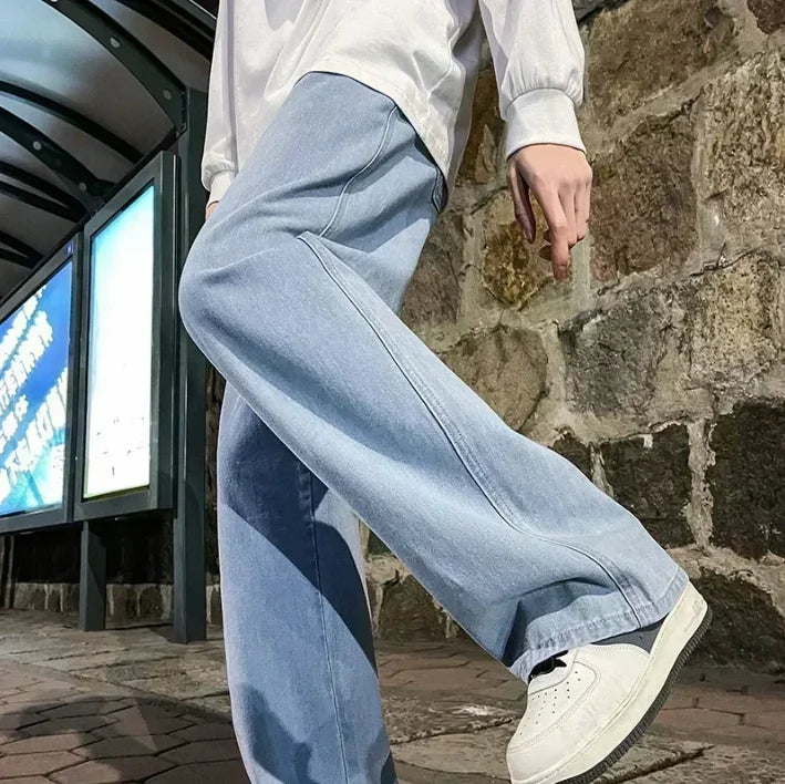 Jeans Larghi Uomo Stile Coreano Moda Sciolto Dritto Gamba Larga