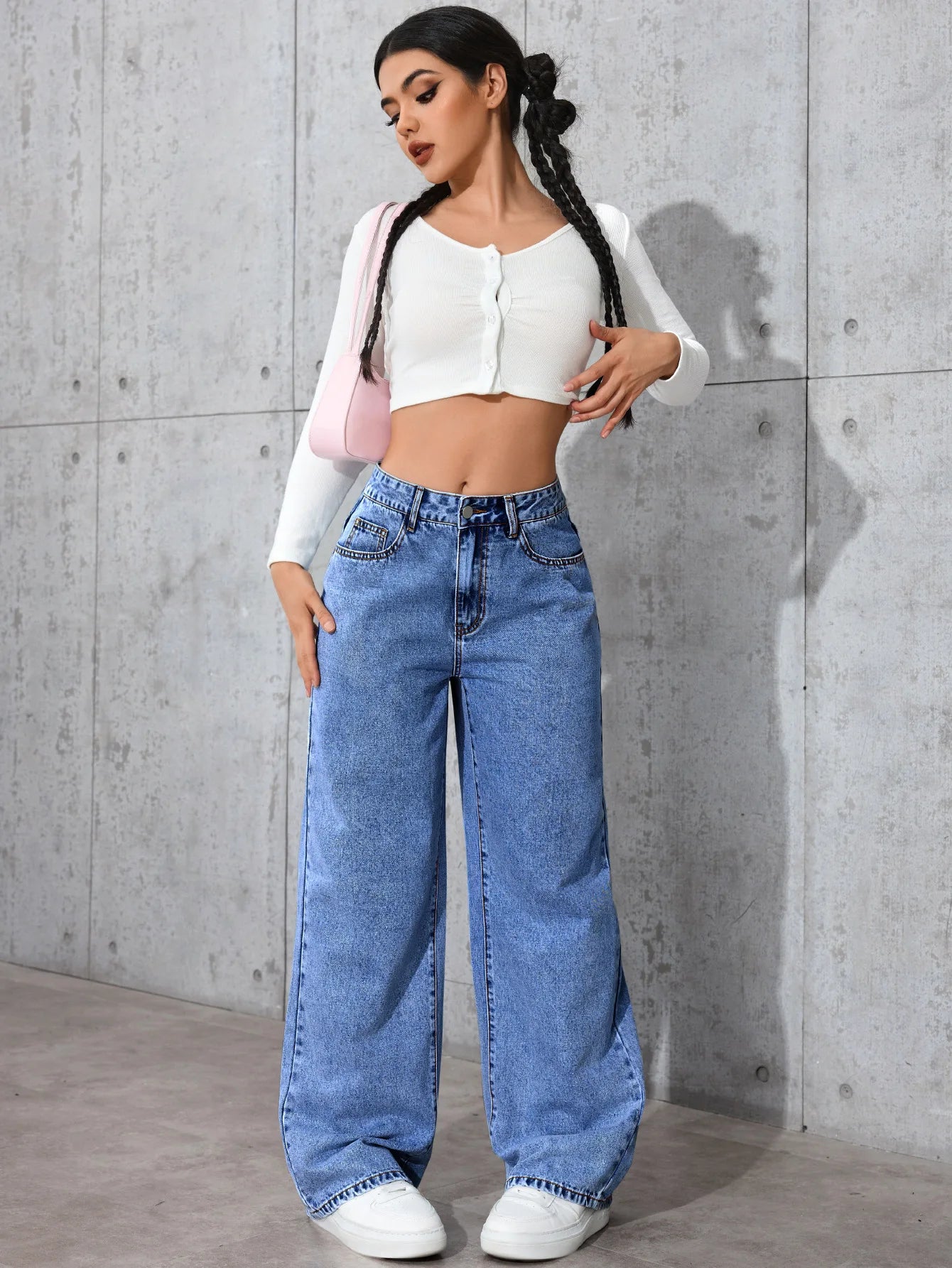 Jeans a gamba larga da donna a vita alta