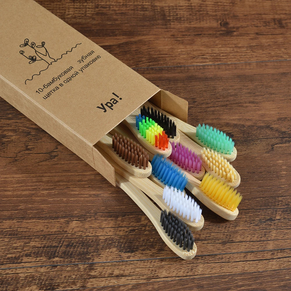 10 pezzi set di spazzolini da denti di bambù naturali setole morbide ecologici cura orale dentale