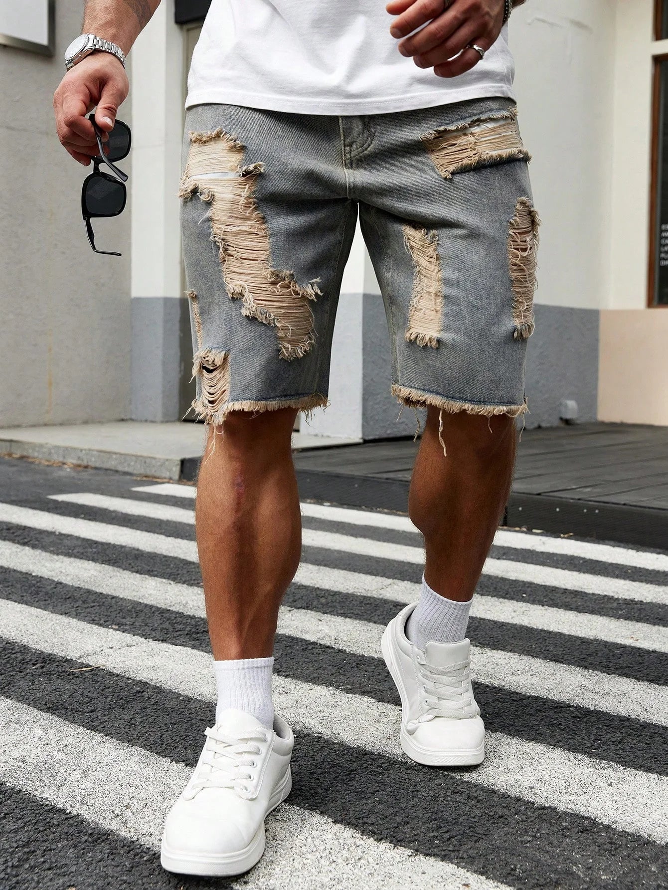 Pantaloncini in Jeans  elasticizzati di moda da uomo Retro High Street Style Old Slim Fit