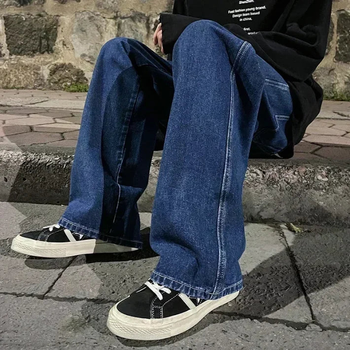 Jeans Larghi Uomo Stile Coreano Moda Sciolto Dritto Gamba Larga