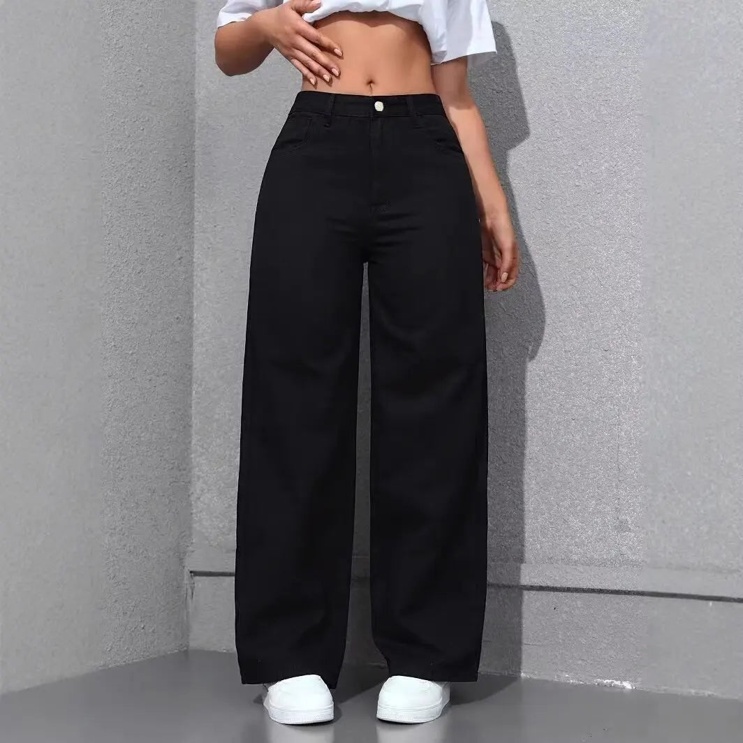 Jeans a gamba larga da donna a vita alta