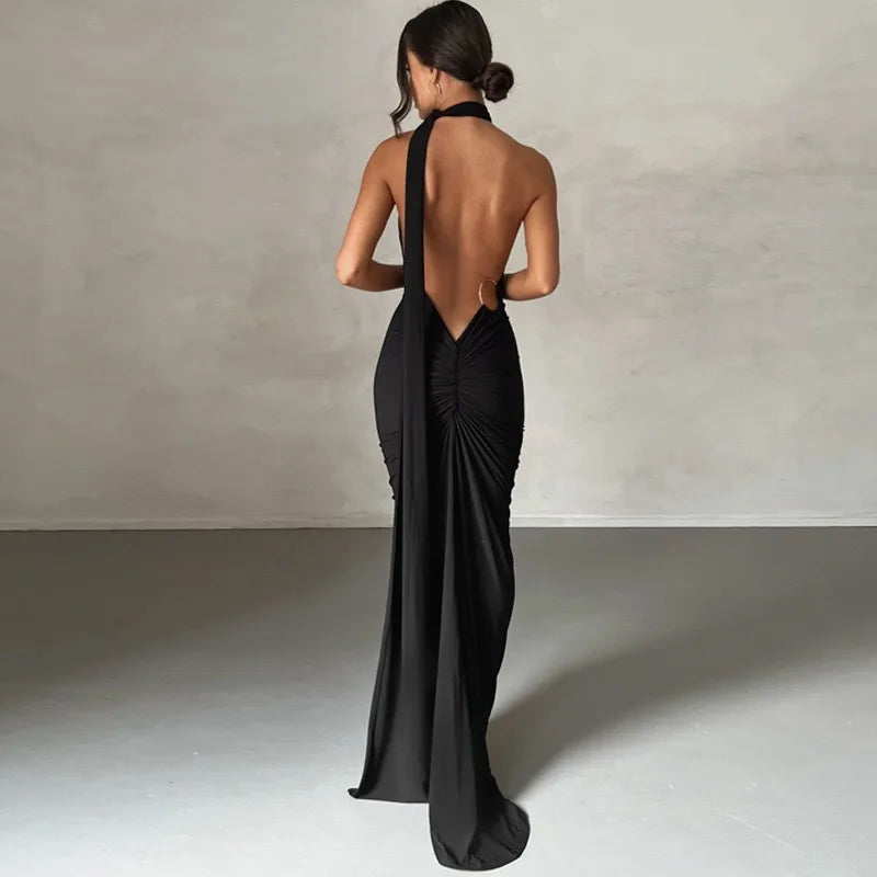 Abito da donna monospalla senza maniche da donna Sciarpa regolabile Loop increspato Backless