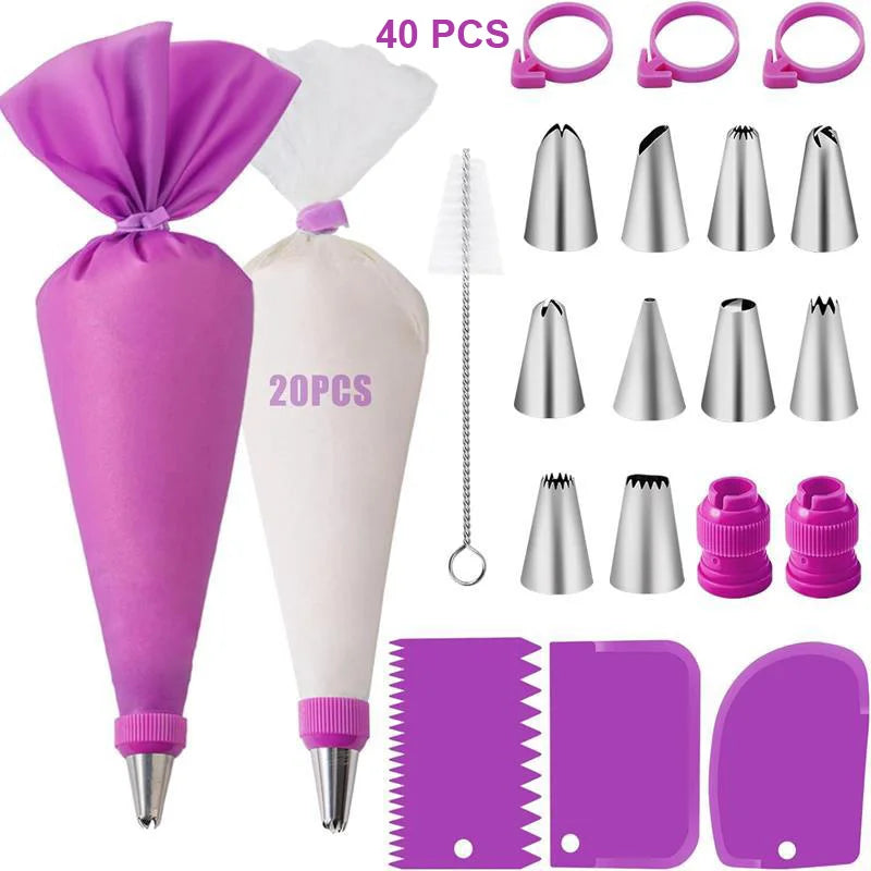 Sacchetti per tubazioni in silicone e punte Set Torta fai da te Kit di decorazione con ugello in acciaio inossidabile per pasticceria