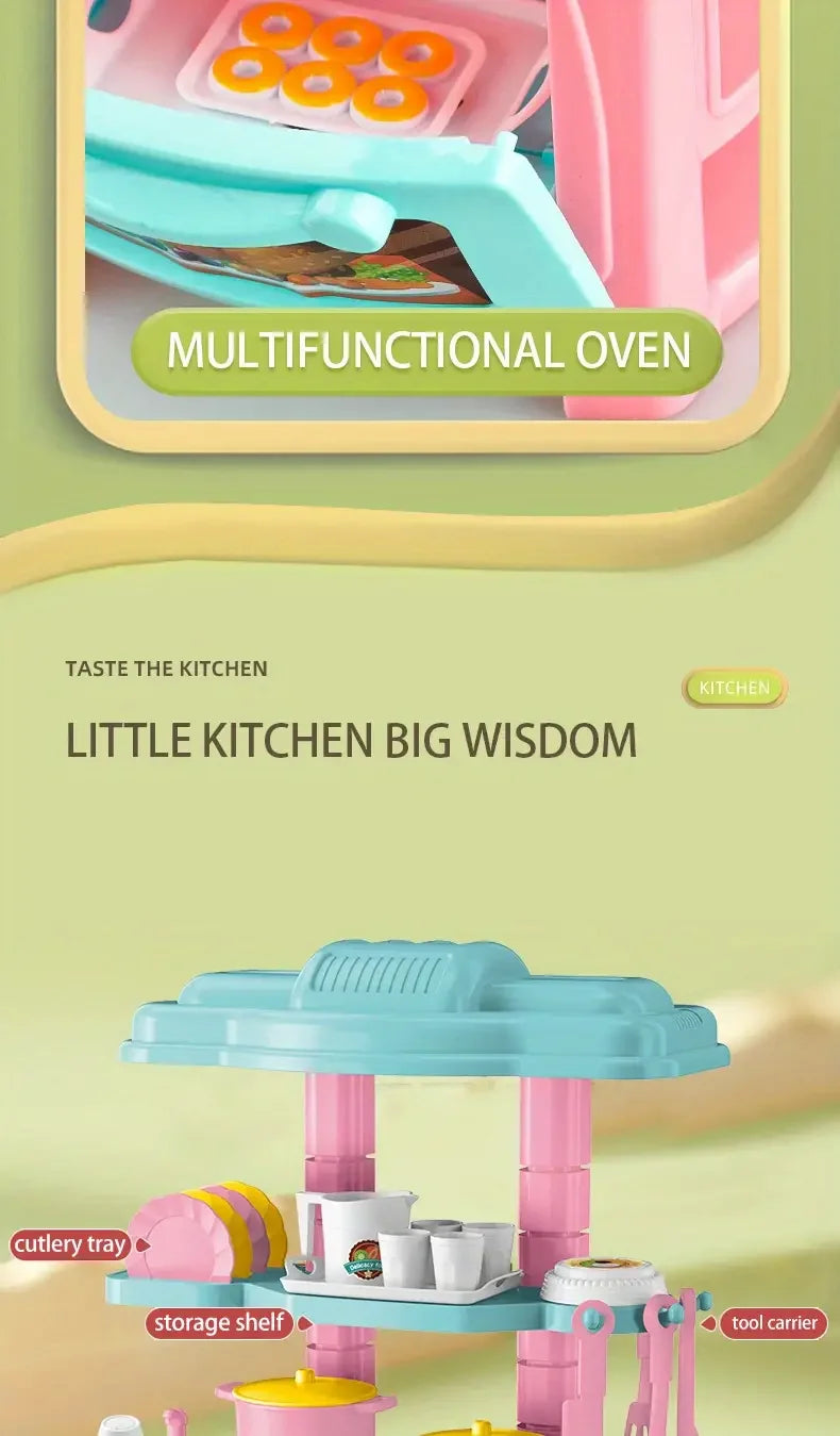 Mini tavolo da cucina Play Set compreso di stoviglie, mestoli, pentole e tanto altro