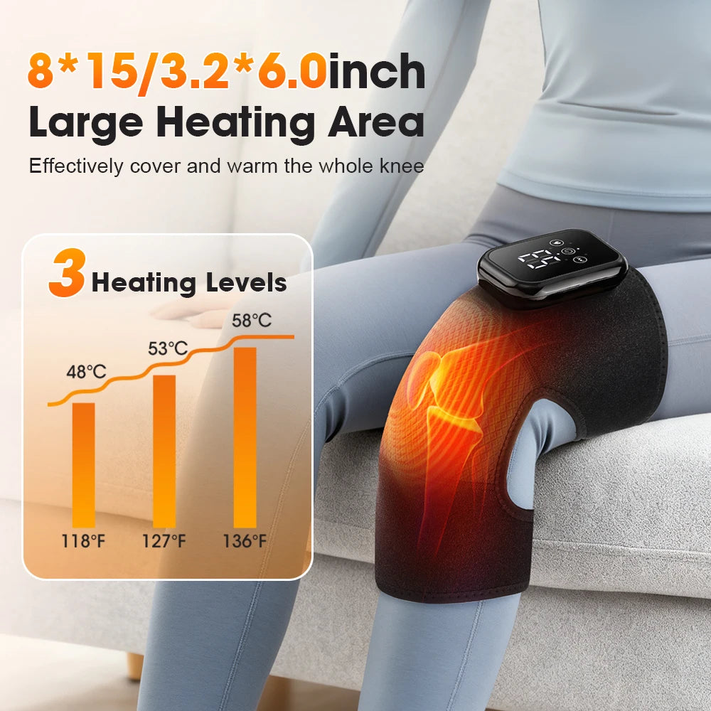 Vibrazione di calore Ginocchiera elettrica riscaldata 3 livelli di riscaldamento e 3 modalità USB Massaggio ricaricabile Ginocchiera LCD Touch Screen